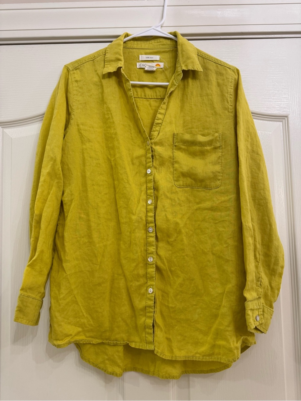 Linen Button-Up Shirt in Mustard Yellow